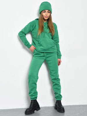 Зелений костюм-трійка на флісі: худі, джогери та шапка | 6686724