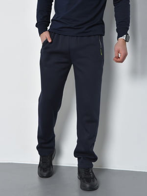 Спортивные штаны на флисе темно-синего цвета | 6686816