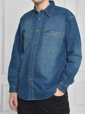 Сорочка напівбатальна джинсова темно-синього кольору | 6686921
