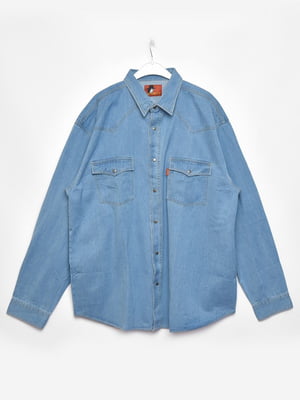Рубашка батальная джинсовая синего цвета | 6686935
