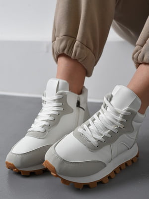 Кросівки на хутрі білого кольору із сірою вставкою | 6687228