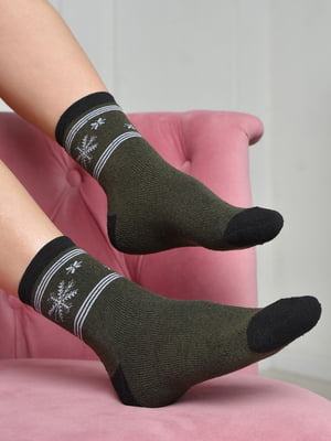 Шкарпетки махрові кольору хакі | 6687520