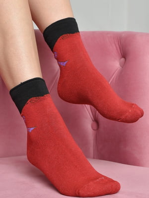 Шкарпетки махрові медичні без гумки червоного кольору | 6687525