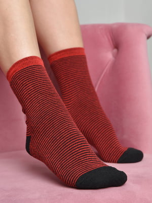 Носки махровые черного цвета в красную полосу | 6687533