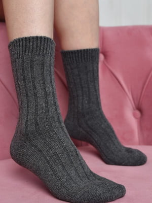 Шкарпетки з верблюжою вовною та ослабленою резинкою темно-сірі | 6687549