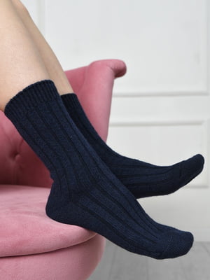 Шкарпетки з верблюжою вовною та ослабленою резинкою темно-сині | 6687551