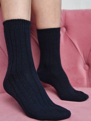Шкарпетки з верблюжою вовною та ослабленою резинкою темно-сині | 6687570