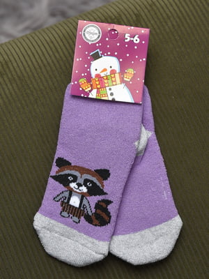 Носки махровые фиолетового цвета с рисунком | 6687641