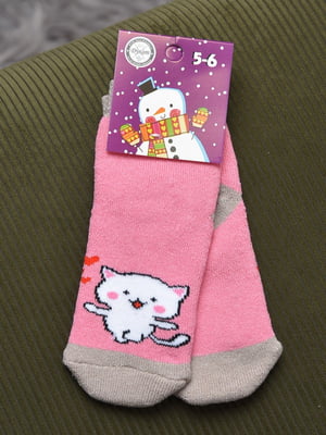 Носки махровые розового цвета с рисунком | 6687642