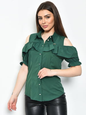 Блуза однотонна темно-зеленого кольору | 6687878