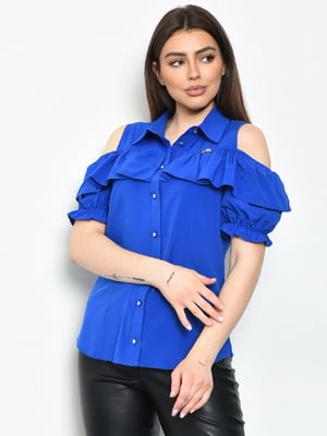 Блуза однотонна синього кольору | 6687879