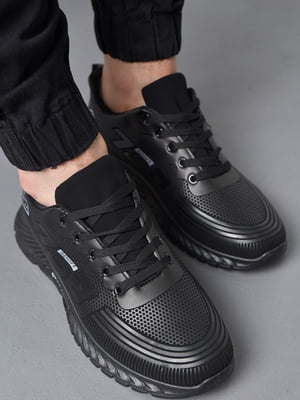 Кросівки чорного кольору на шнурівці | 6688026