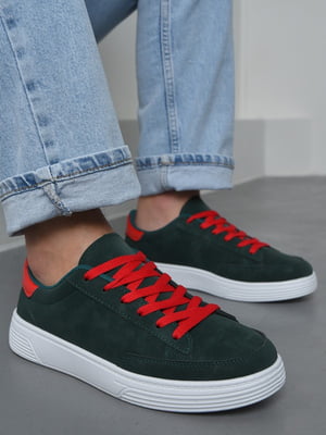 Кроссовки темно-зеленого цвета на шнуровке | 6688028