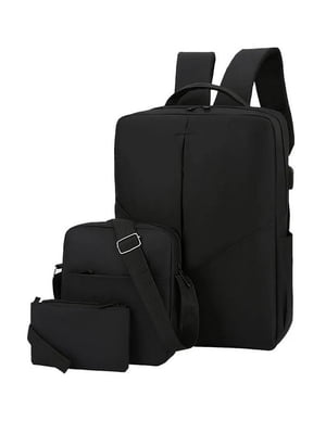 Набір чорного кольору: рюкзак, сумка через плече, гаманець | 6688621