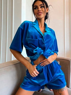 Пижама велюровая синего цвета | 6688630