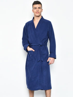 Махровий темно-синій халат з поясом | 6688640