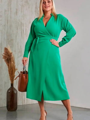 Сукня А-силуету на запах зеленого кольору | 6694358
