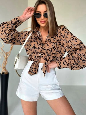 Блуза с леопардовым принтом цвета мокко | 6694379