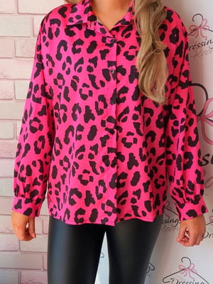 Блуза леопардовым принтом малинового цвета | 6694380