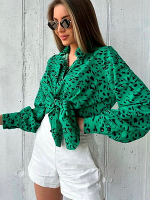 Блуза з леопардовим принтом зеленого кольору | 6694381
