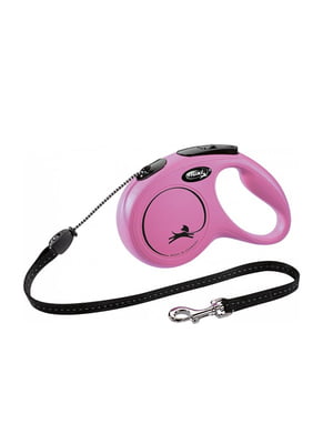 Поводок-рулетка New Classic M для собак до 20 кг, 5 м, трос, розовая | 6654861
