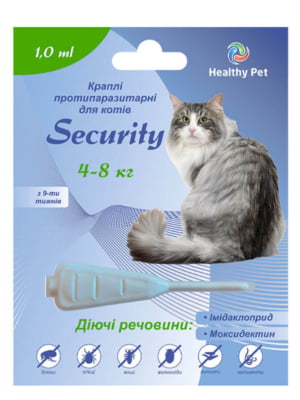 Краплі протипаразитарні для котів Security 4-8 кг 1,0 мл | 6694609
