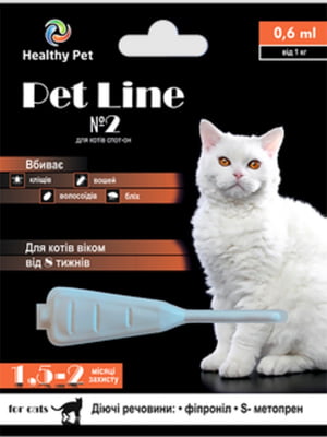 Краплі протипаразитарні для котів Heathy від 1 кг Pet PetLine 0,6 мл | 6694620