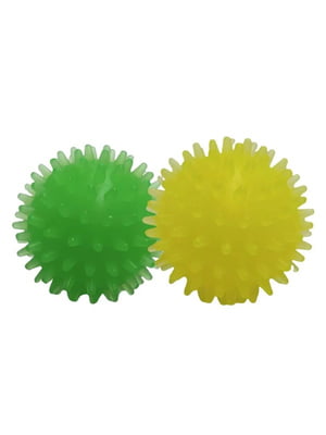Набір іграшок для собак: м'ячі із шипами жовтий+зелений із запахом ванілі 4 см | 6694911