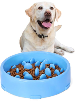 Миска для повільного годування собак блакитна 20х19х5 см | 6694938