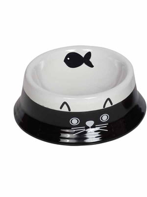 Миска для кішок керамічна Face чорно-біла 14*4,8 см 140 мл | 6695221