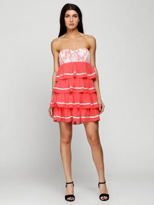 Сукня А-силуету коралового кольору з візерунком | 6695325