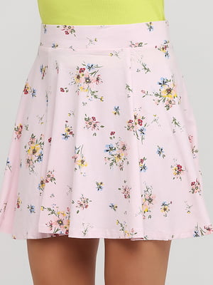 Расклешенная розовая юбка с цветочным принтом | 6697159