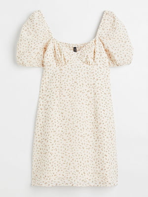 Платье молочного цвета с цветочным принтом и рукавами-фонариками | 6697243