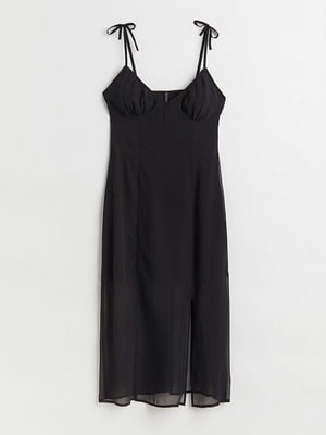 Приталена чорна сукня з бретелями-зав'язками | 6697246