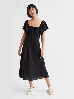 Чорна сукня А-силуету з рукавами-воланами | 6697311