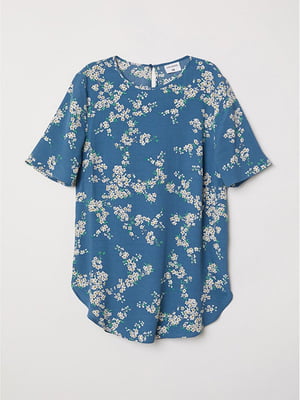 Синяя вискозная блуза в цветочный принт | 6697319