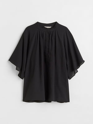 Черная шифоновая блуза с рукавами-флаттер | 6697338