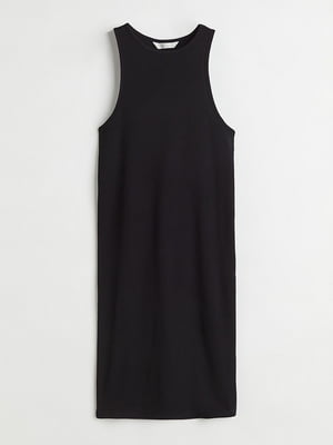 Короткое приталенное платье черного цвета в рубчик | 6697350