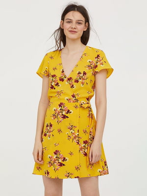 Жовта сукня “на запах” у квітковий принт | 6697364