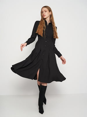 Розкльошена сукня-сорочка чорного кольору | 6697371