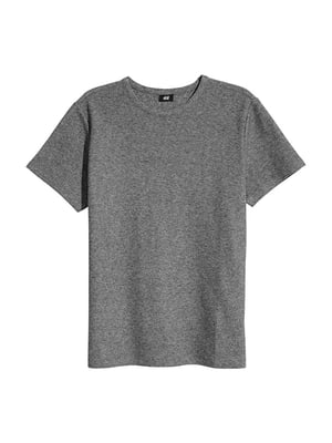 Темно-серая хлопковая базовая футболка прямого кроя | 6697396