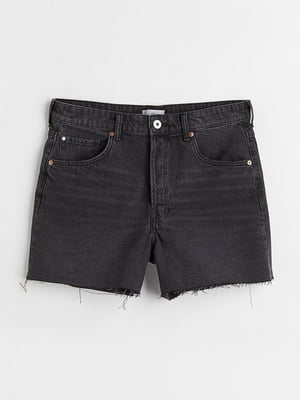 Шорти джинсові із щільного деніму та необробленим краєм темно-сірого кольору | 6697427