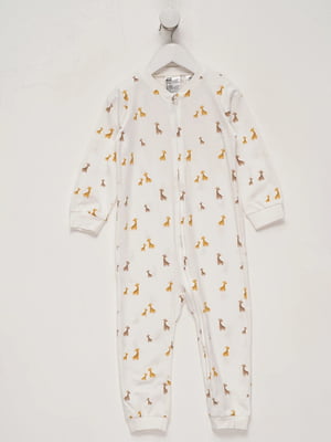 Белый пижамный комбинезон в принт-жирафы | 6697533