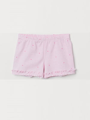 Розовые пижамные шорты в принт с рюшами | 6697595