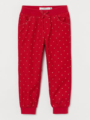 Красные хлопковые брюки с принтом | 6697632