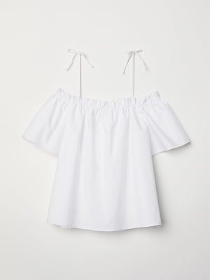 Белая блуза с открытыми плечами и узкими завязками | 6697696