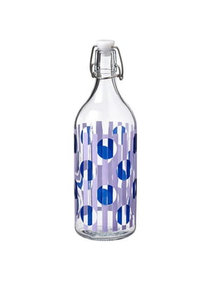Пляшка з кришкою, що загвинчується, малюнок прозорого скла/світло-блакитний бузок, 1 літр  | 6689107