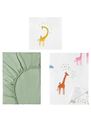 Комплект постільної білизни 3 предмета з сумкою зелений жираф 150х200/50х60 см | 6689156