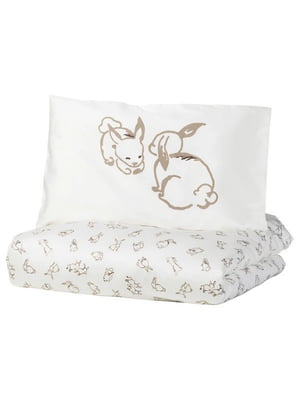 Підковдра 1 наволочка на ліжко кролик/білий/бежевий 110х125/35х55 см | 6690154