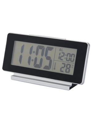 Годинник/термометр/будильник низьковольтний/чорний 16,5х9 см | 6690325